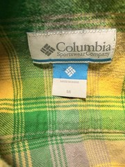 Columbia Oregon Ducks Mens M Flannel Shirt Plaid Green Yellow Long Sleeve NCAA
