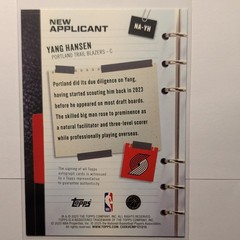 2025 Topps Yang Hansen #NA-YH New Applicants Rookie Autograph Trail Blazers