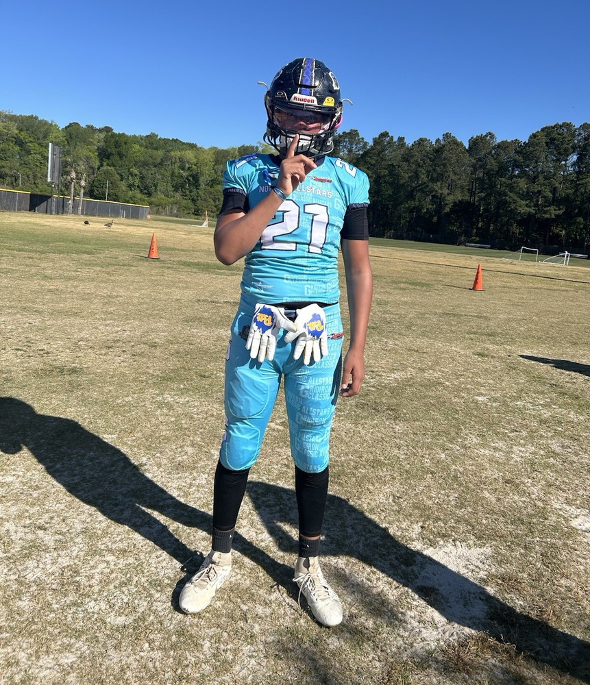 Football Uniform Set #21 Blue/Black/White Jersey & Pants Player Photo