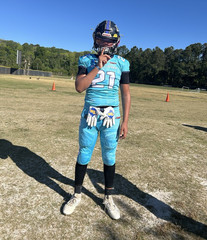 Football Uniform Set #21 Blue/Black/White Jersey & Pants Player Photo