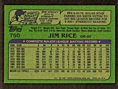 1982 Topps #750 Jim Rice – HOF – Red Sox