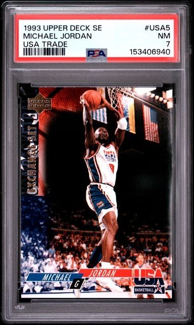 MICHAEL JORDAN 1993 UPPER DECK SE USA TRADE #USA5 PSA NM7 153406940