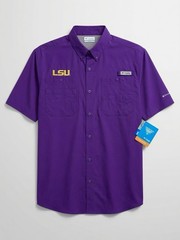 Columbia PFG LSU Tigers Omni-Shade Button Down Fishing Purple Shirt Men’s Medium