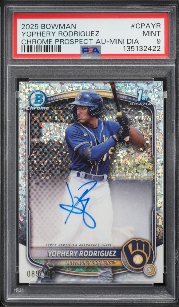 2025 Bowman Chrome Yophery Rodriguez Mini Diamond Refractor AUTO /100 PSA 9