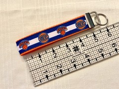 HANDMADE KEY FOB DECORATED w/NY KNICKS ribbon, Wrist Lanyard, blue white