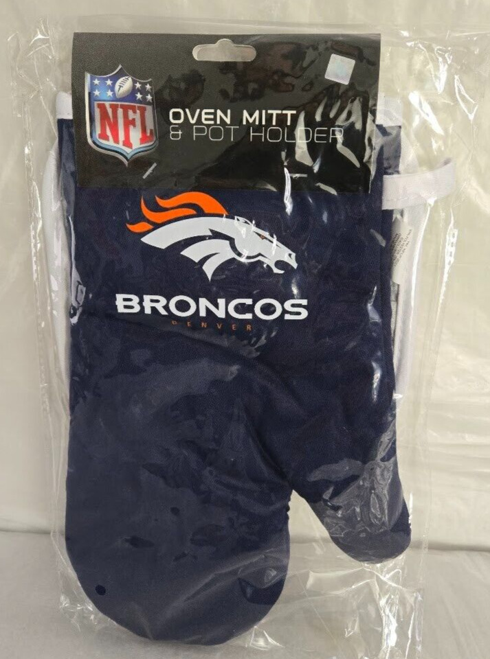 NFL Denver Broncos Oven Mitt and Pot Holder Set Navy, White, Orange