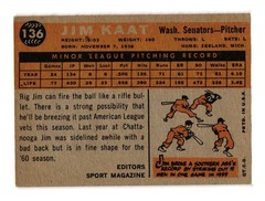 1960 Topps Rookie Star – Jim Kaat (#136) Washington Senators DK