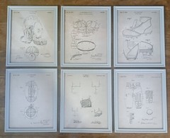 Vintage 6 Lot Patent Artwork NFL Football Equipment Blueprints Man Cave
