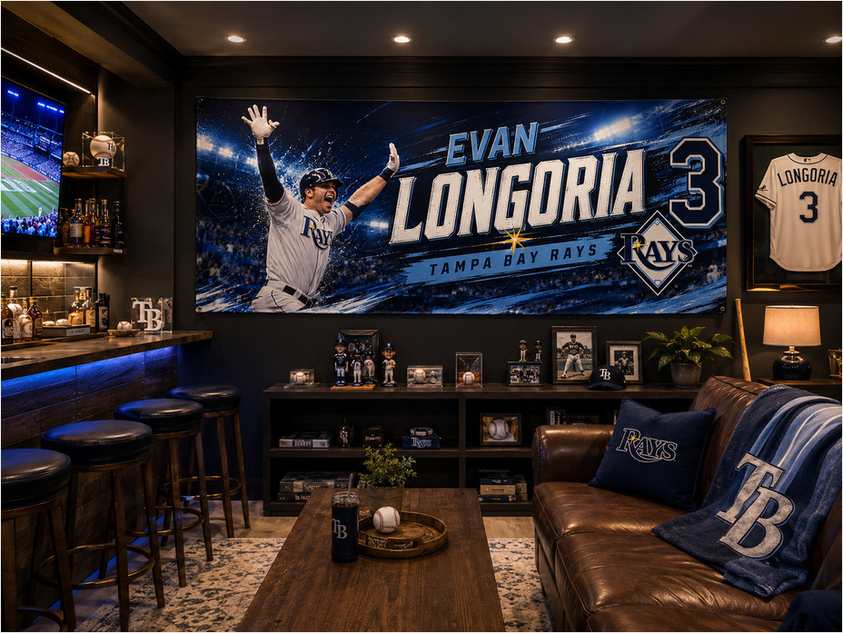 Evan Longoria Tampa Bay Rays Banner 20×50 Baseball Wall Decor Rays Flag Man Cave
