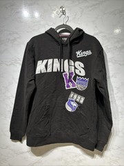 FISLL Sacramento Kings Men NBA Full Zip Pullover Black Logo Patches Hoodie Sz L