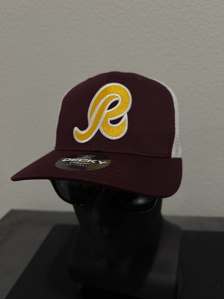 Retro Throwback Washington Redskins R Logo Trucker Mid Crown Adult Snapback Hat