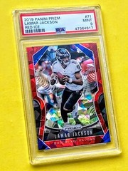 2019 Panini PRIZM Red Cracked Ice LAMAR JACKSON #71 PSA 9 MINT, 2nd Year Card!