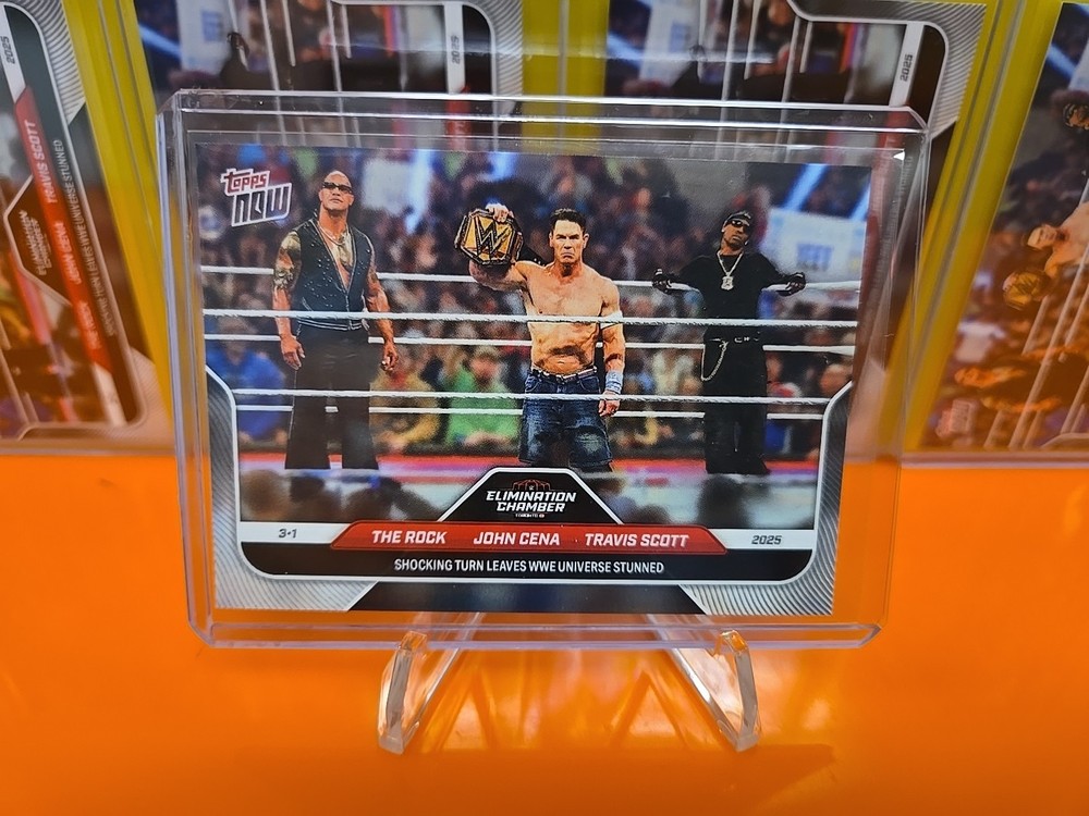 Topps Now 2025 Elimination Chamber The Rock John Cena Travis Scott #27