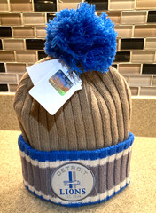 Detroit Lions Est. 1934 Patch Pom Beanie Hat Beige Gray Blue White Rare NWT