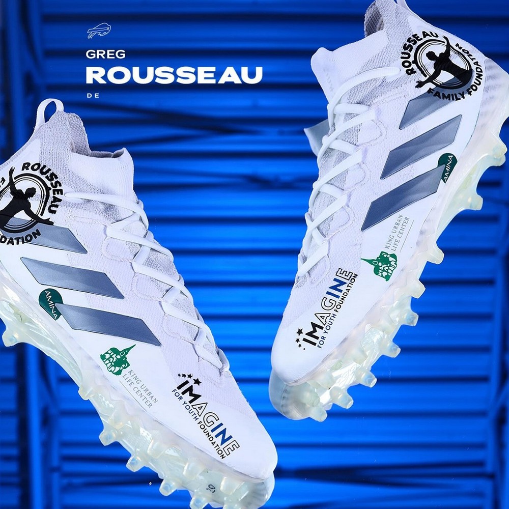 Greg Rousseau GAME WORN / USED 💪 Buffalo Bills 🦬 NFL Cleats 👟 Inc PSA COA 🛡️