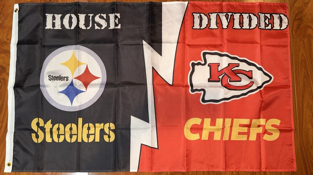 Kansas City Chiefs Pittsburgh Steelers House Divided Rivalry Flag 3×5 Banner