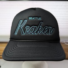 Seattle Kraken NHL Rope Trucker Hat Snapback Mesh Cap Black Blue Script – EX