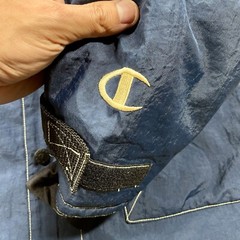 [XL] VTG CHAMPION NOTRE DAME BOMBER DOUBLED LAYER IRISH JACKET BLUE Spell Out