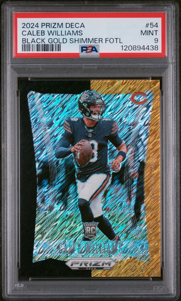 Caleb Williams – 2024 Panini Prizm Deca Black Gold Shimmer Fotl PSA 9 Rookie 8/8