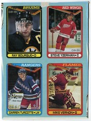 1990-91 O-Pee-Chee OPC Box Bottom Panel – Ray Bourque, Yzerman, Turcotte, Vernon