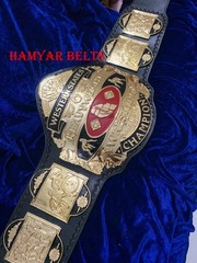 NWA Western States Championship Belt ,4mm Zinc, Gold Plated, Cow Leather strap