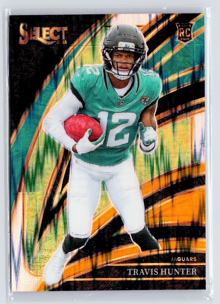 Travis Hunter 2025 Panini Select #228 Black and Orange Prizm Shock