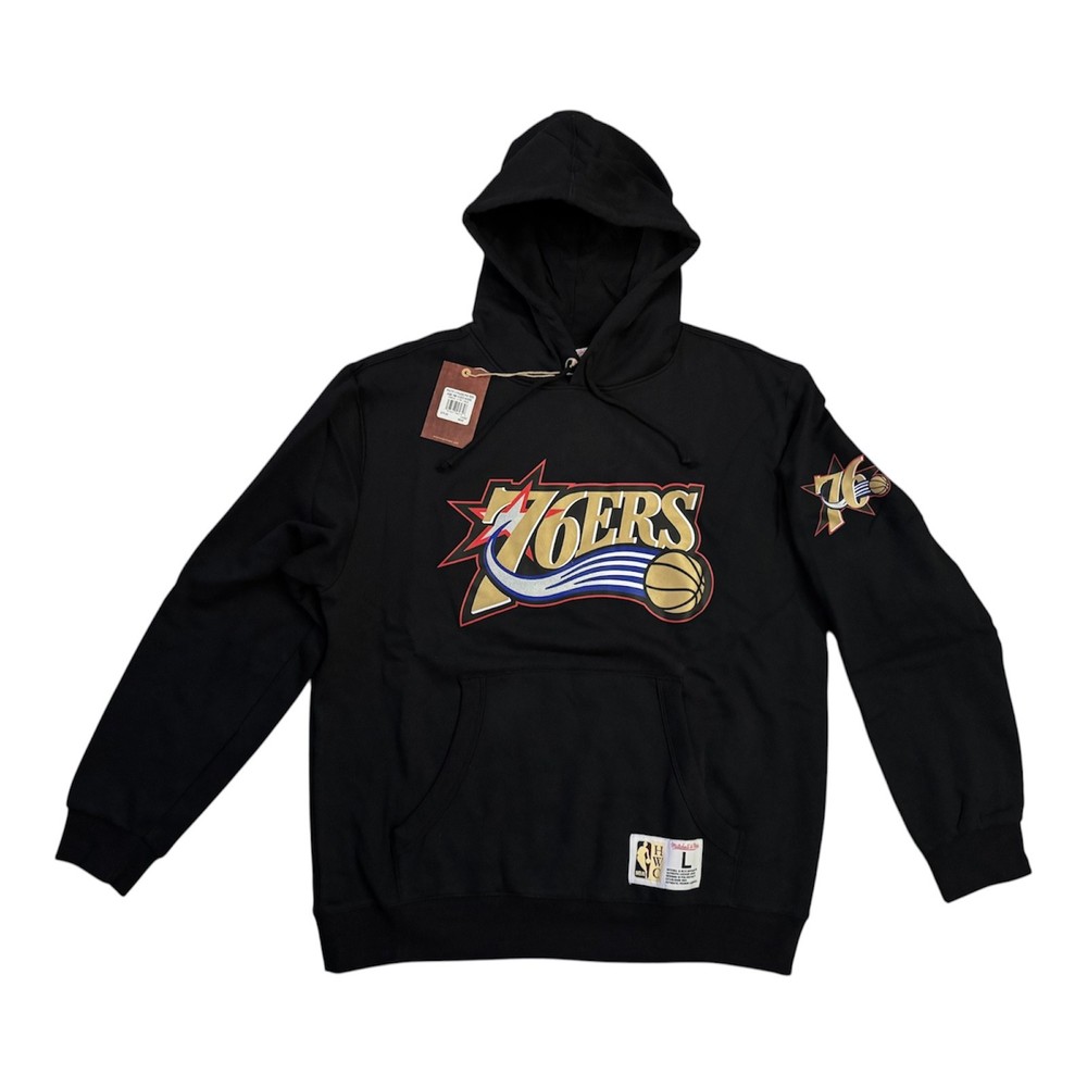 Philadelphia 76ers NBA Mitchell & Ness Men&rsquo;s Black Game Time Fleece Hoodie NWT