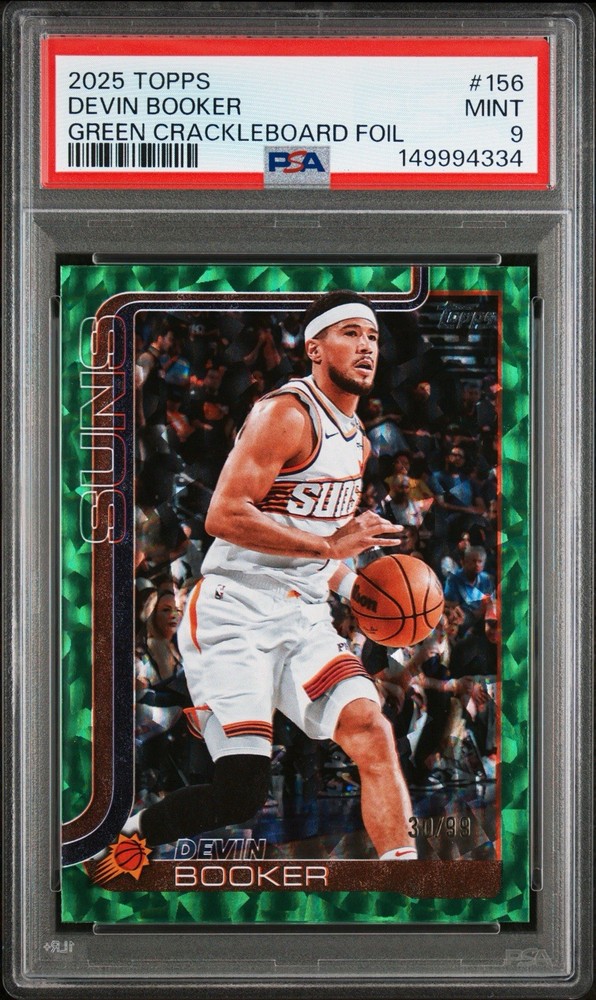 2025-26 Topps – Devin Booker #156 Green Crackle Board Foil /99 PSA 9 POP 1 Suns