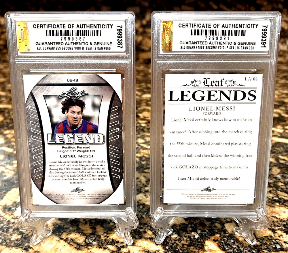 « 2 » LIONEL MESSI 2024 LEAF LEGEND EXCLUSIVE Silver & Flag Graded GEM-MT 10 Lot