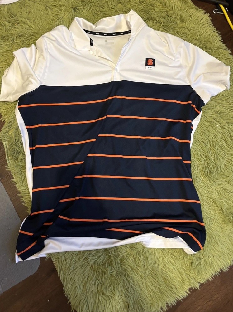 Nike Syracuse Orange Men&rsquo;s Polo Shirt 2XL White with Navy and Orange Stripes