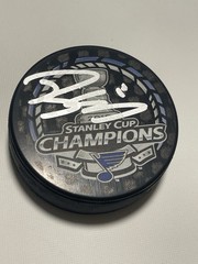 Robert Thomas Signed Puck 2019 Stanley Cup Champions Beckett BAS COA IP Blues a