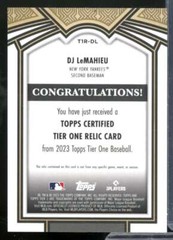 DJ LeMahieu Card 2023 Topps Tier One Relics #T1RDL
