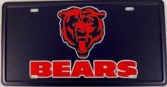 CHICAGO BEARS LICENSE PLATE 12&Prime;X6&Prime; DURABLE METAL: ROLL EDGE 4-DIECAST HOLES