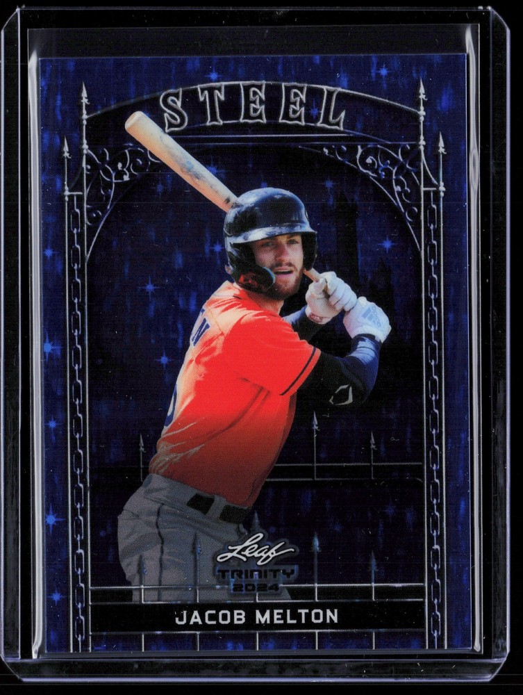 2024 Leaf Trinity #S-44 Jacob Melton Steel Stars and Dots Foil Blue #/99