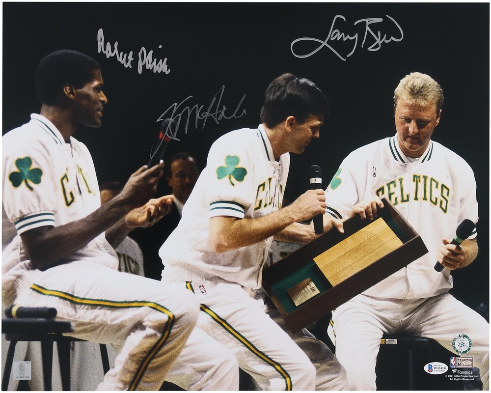 Larry Bird, Robert Parish & Kevin McHale Celtics Signed 16×20 Celebration Photo