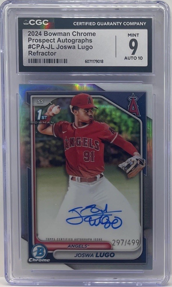 2024 Bowman Chrome Joswa Lugo Auto Refractor 1st Prospect #/499 Angels CGC 9