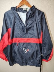 Houston Texans Navy Blue and Red Half-zip Hooded Windbreaker Jacket. Size XL
