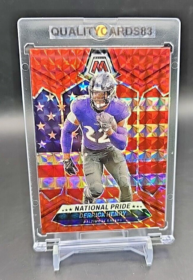 DERRICK HENRY RED REFRACTOR FLAG INSERT WITH CASE NFL BALTIMORE RAVENS