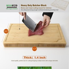 BAMOTTO 1.4&Prime; Thick Bamboo Cutting 17.7&Prime;L x 13.2&Prime;W, Natural color of bamboo