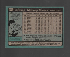 1980 Topps Baseball Mickey Rivers Texas Rangers #485 Near Mint or Better