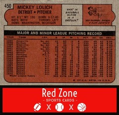 1972 Topps – #450 Mickey Lolich VG/EX. TIGERS GREAT!