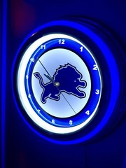 Detroit Lions Football Bar Man Cave Neon Style Retro LED Clock Sign