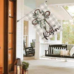 AVOIN colorlife He Is Risen Easter House Flag Size-28 x 40&Prime;, green