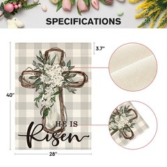 AVOIN colorlife He Is Risen Easter House Flag Size-28 x 40&Prime;, green