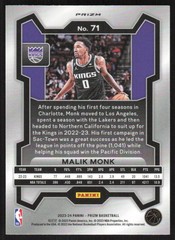 2023-24 Panini Prizm Prizms Green Malik Monk #71 Sacramento Kings