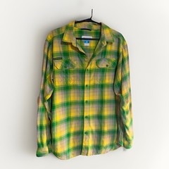 Columbia Oregon Ducks Mens M Flannel Shirt Plaid Green Yellow Long Sleeve NCAA