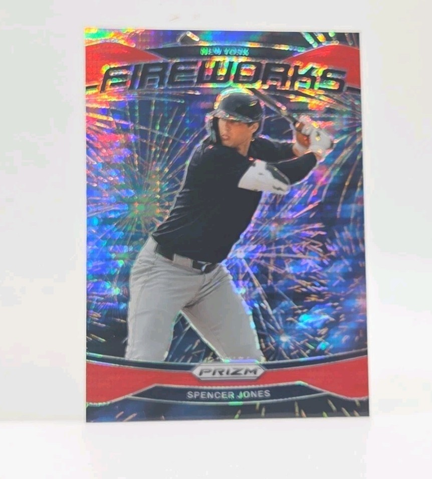 2025 Panini Prizm #22 Spencer Jones Fireworks Red Pulsar Prizms /399 Baseball