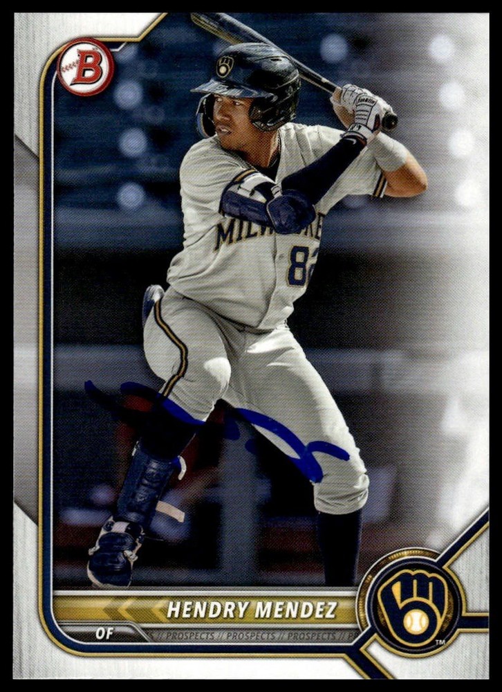 Hendry Mendez 2022 Bowman Draft #BD116 Milwaukee Brewers Autographed Signed Card