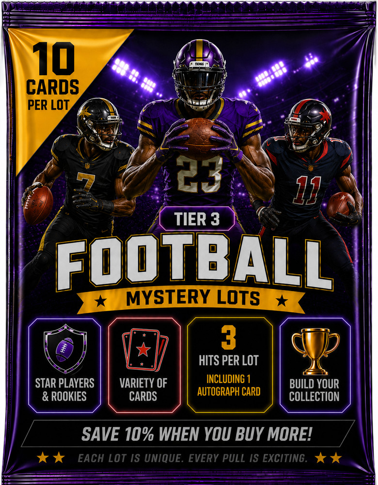 TIER 3 Football Mystery 10 Card Lot! 1 Autograph + 2 Bonus Hits Per Lot!