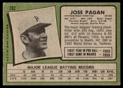 1971 Topps Baseball Card Jose Pagan Pittsburgh Pirates #282 VG